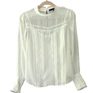 WHITE HOUSE BLACK MARKET White Lace Applique Long Sleeve Blouse Size S